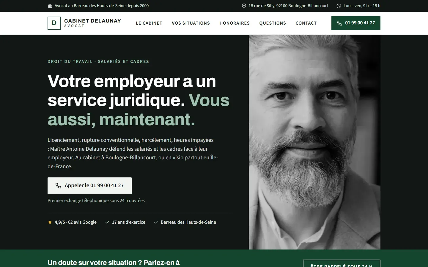 Page d’accueil de la démo Cabinet Delaunay Avocat, sur ordinateur