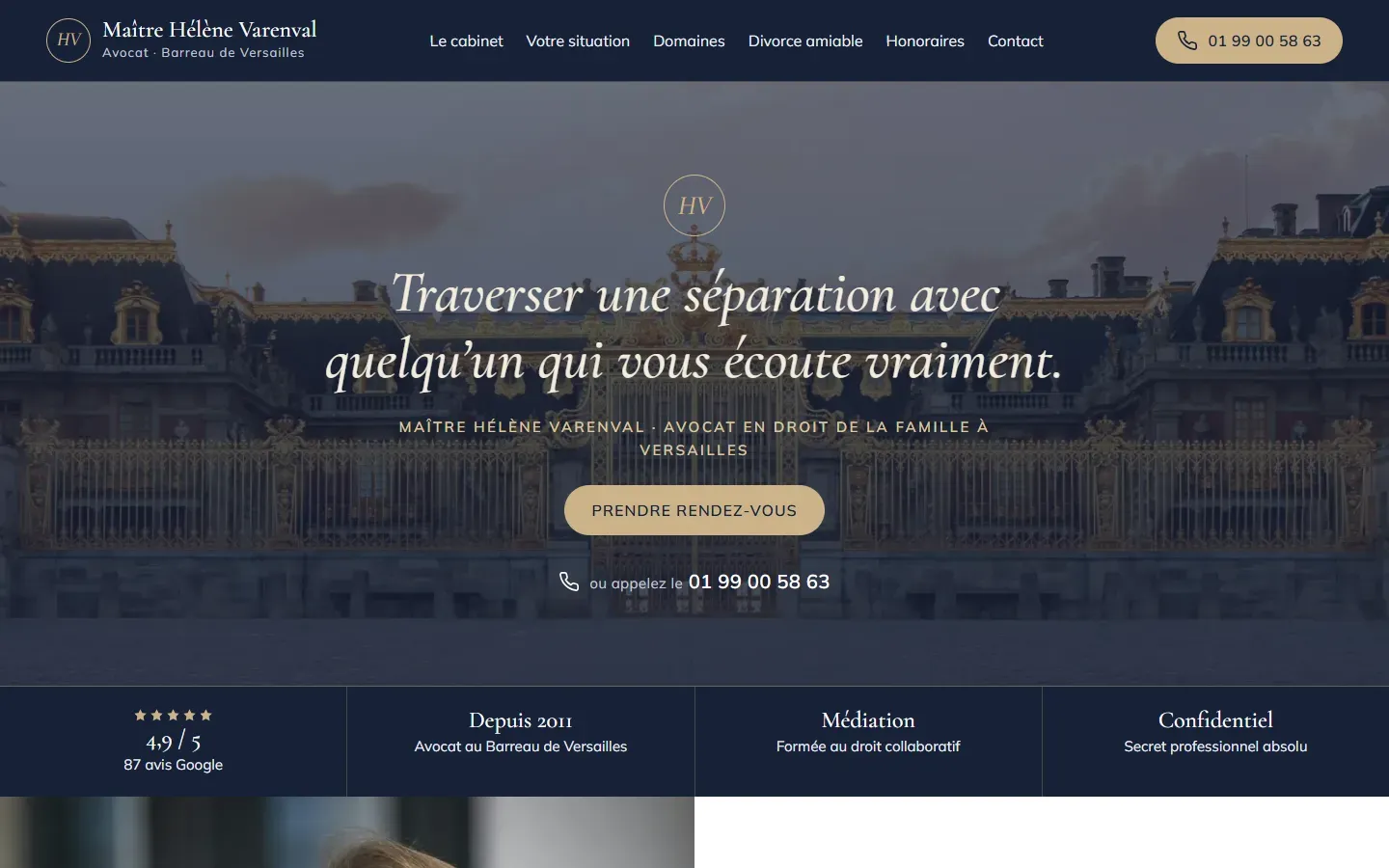 Page d’accueil de la démo Maître Hélène Varenval, sur ordinateur